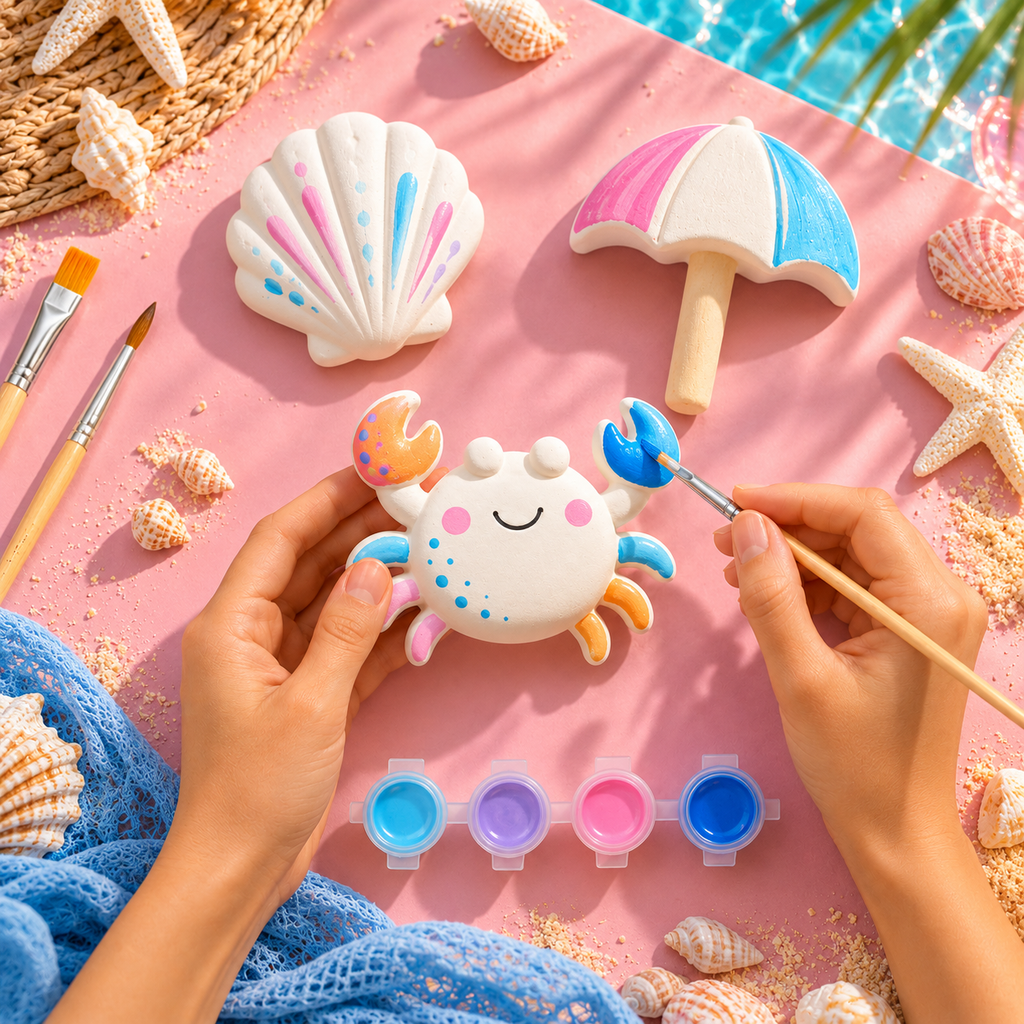 Kids seaside craft painting scene